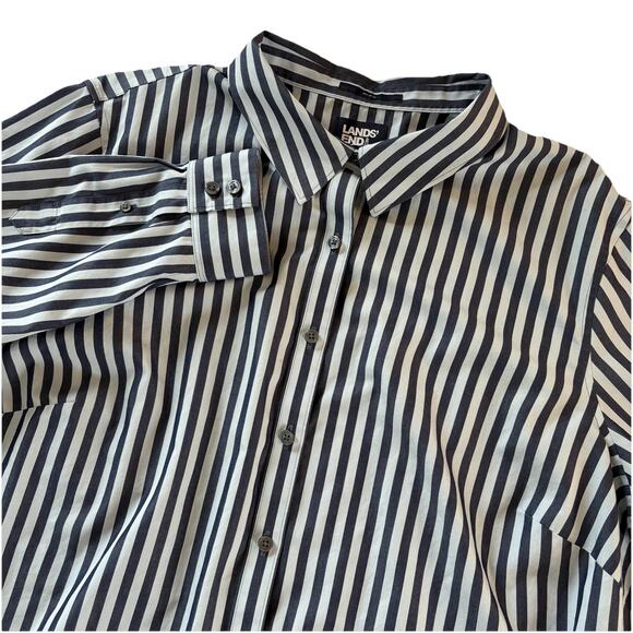 Lands’ End Women’s Blue Stripe No Iron Button Down Shirt 100% Cotton Size 20W - Picture 1 of 11